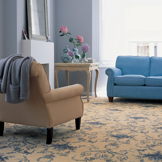 Brintons Classic Florals Collection Toile Empire Blue Broadloom Living Room