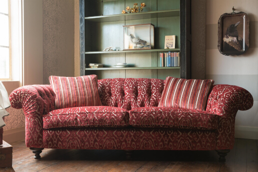 John Sankey Bloomsbury Large Sofa in Florus Cranberry Fabric