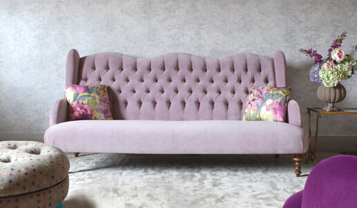 John Sankey Constantine Large Sofa in Tate Velvet Rose Fabric Roomset