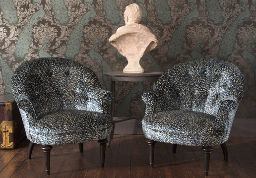 John Sankey Ferdinand Chairs in Atlantis Velvet Aqua Fabric
