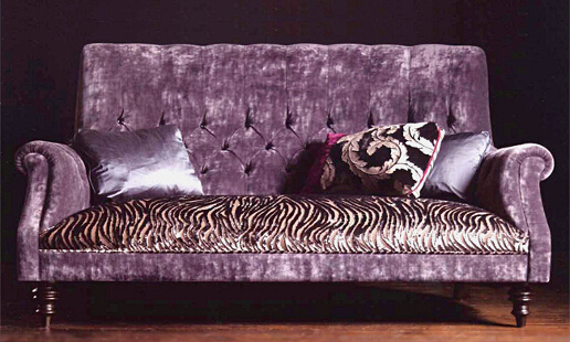 John Sankey Holkham Sofa in Velvet Fabric with Contrast Seat Cushions and Scatter Cushions