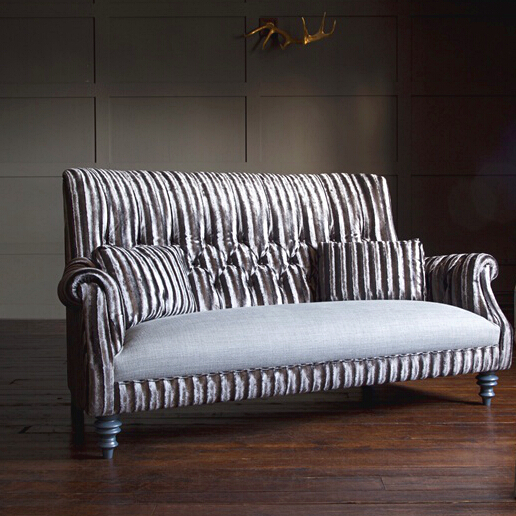 John Sankey Holkham Sofa in Renishaw Coal Fabric and Contrast Seat Cushions