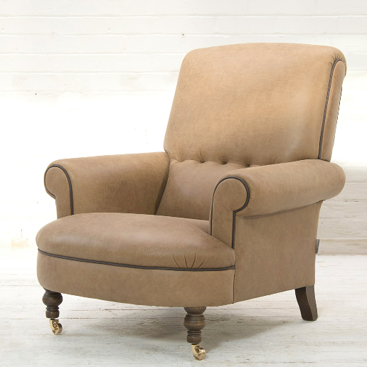 John Sankey Partridge Chair in Horatio Toffee Leather with Contrast Leather Piping Detail