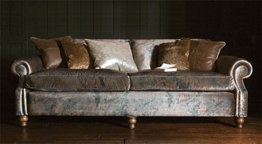 John Sankey Tolstoy Sofa in Customers Own Material with Contrast Scatter Cushions