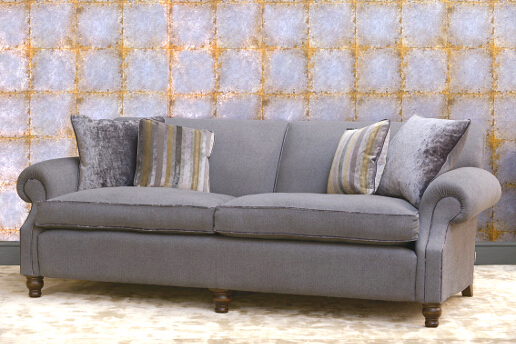John Sankey Tolstoy Sofa in Milligan Charcoal Fabric with Velvet Piping