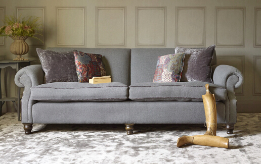 John Sankey Tolstoy Sofa in Milligan Charcoal Fabric with Velvet Piping
