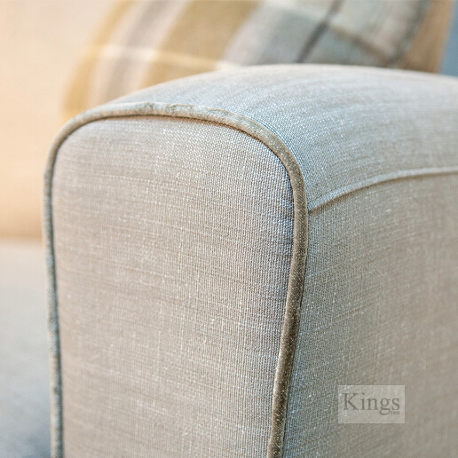 John Sankey Voltaire Sofa in Linen Fabric with Wool Plaid Fabric Arm Detail