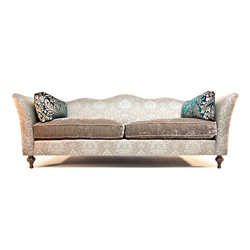 John Sankey Wolseley Sofa in Ava Velvet Caramel Fabric with Contrast Lumbar Cushions