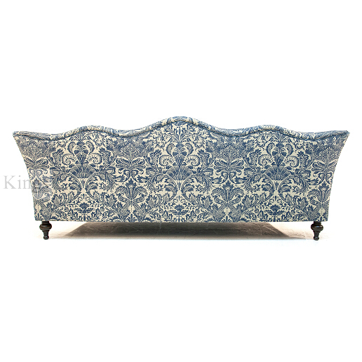 John Sankey Wolseley Sofa in Legacy Bermuda Fabric with Blue Velvet Scatter Cushions Back