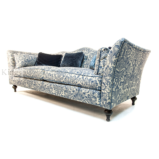 John Sankey Wolseley Sofa in Legacy Bermuda Fabric with Blue Velvet Scatter Cushions Side