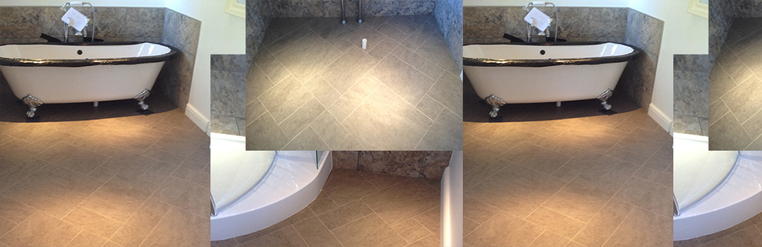 Travertine Effect Tiles Screeded and Fully Fitted with Grout Strips 