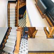 A wonderful stairs and landing using a 100% wool loop pile carpet finished with a contrasting cotton binding