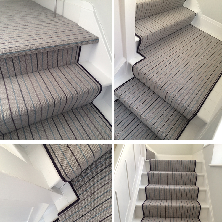 Grey Wool Carpet With Bound Runner To Stairs