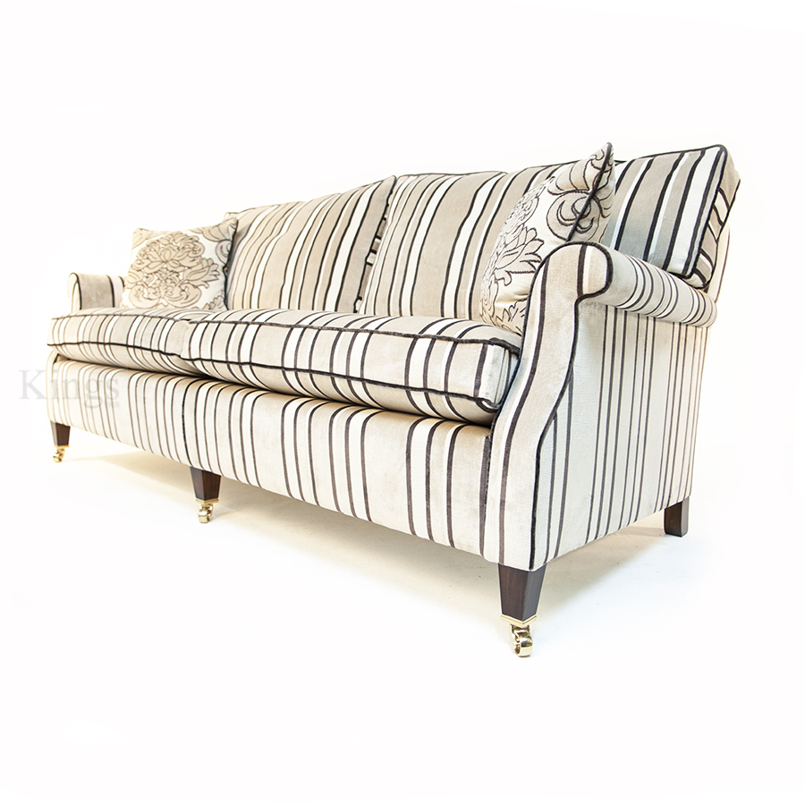 Duresta Sasha Large Sofa in Stripe Cream and Beige Velvet
