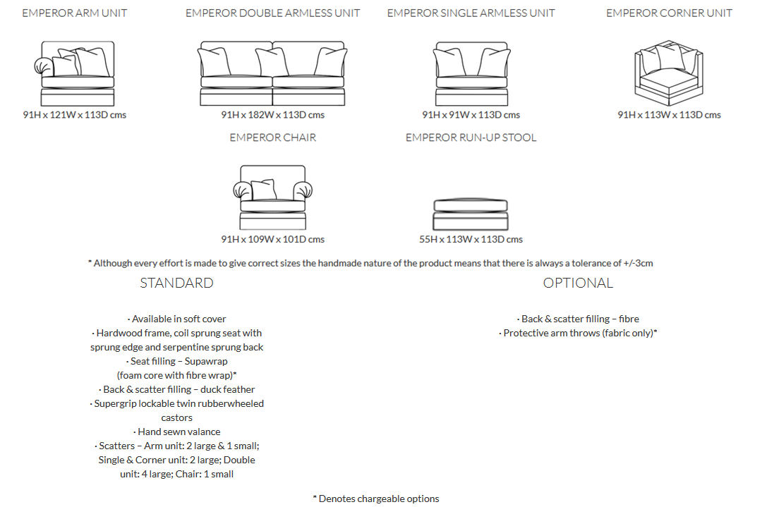 Duresta Emperor Sofa Product Information and Dimensions
