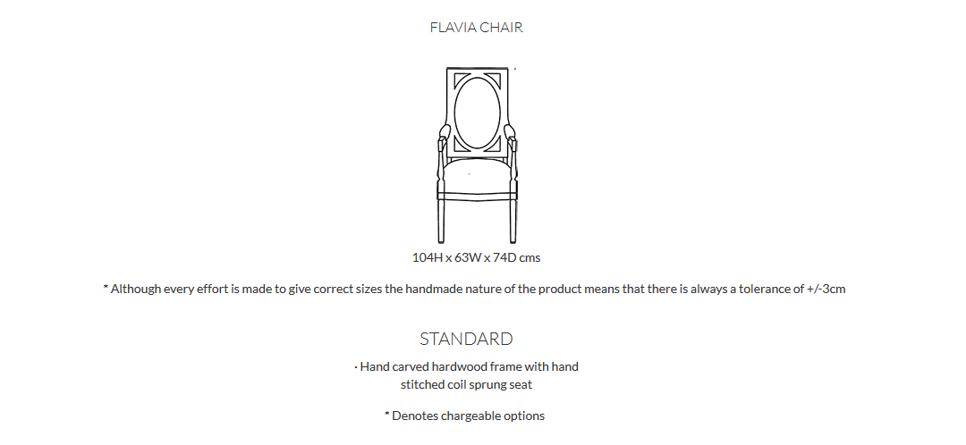 Duresta Flavia Chair Product Information and Dimensions