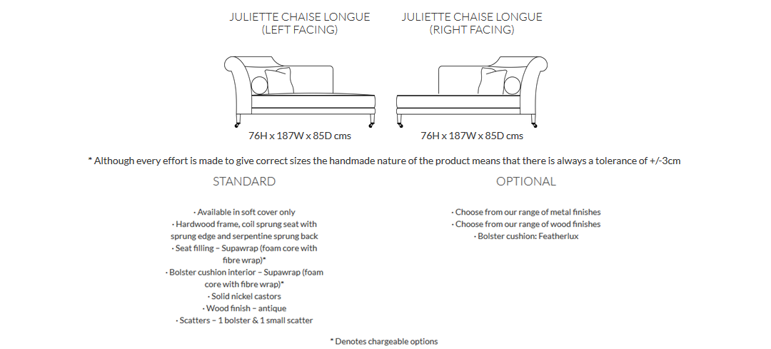 Duresta Juliet Chaise Longue Product Information and Dimensions