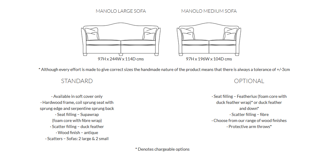 Duresta Manolo Sofa Product Information and Dimensions