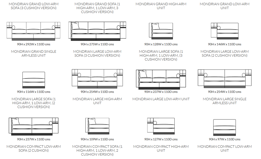 Duresta Mondrian Sofa Product Information and Dimensions 1