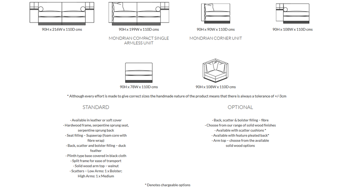 Duresta Mondrian Sofa Product Information and Dimensions 2