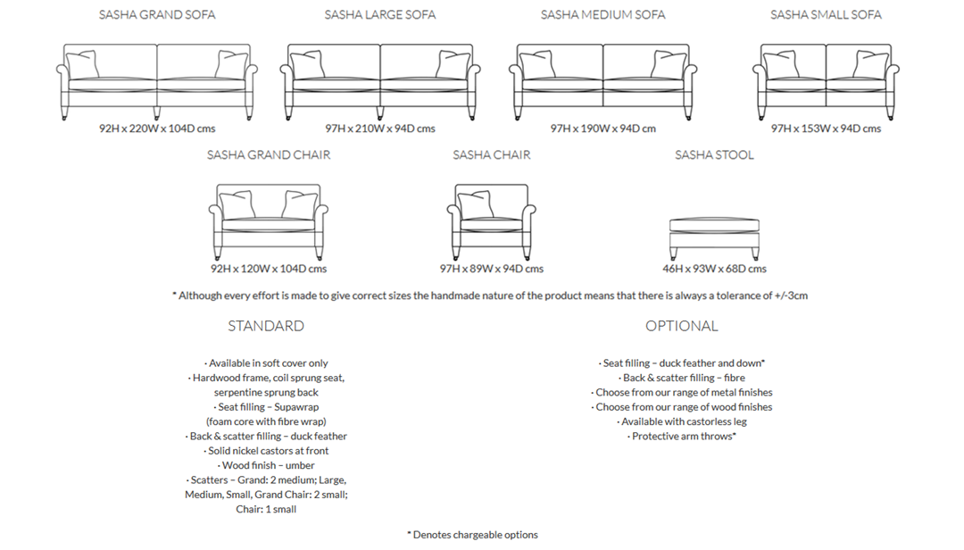 Duresta Sasha Sofa Product Information and Dimensions