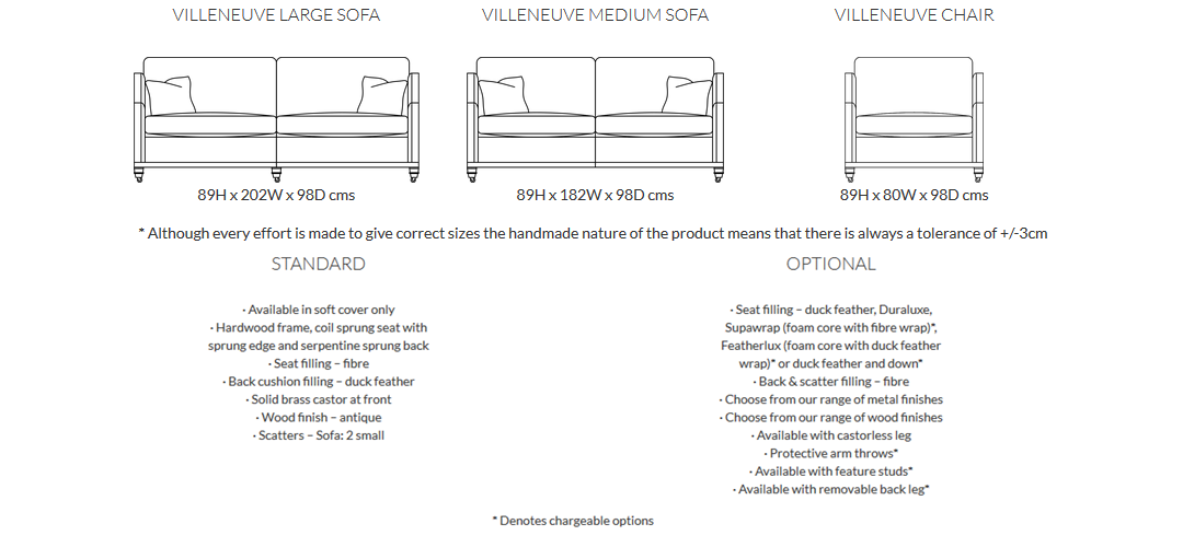 Duresta Villeneuve Sofa Product Information and Dimensions