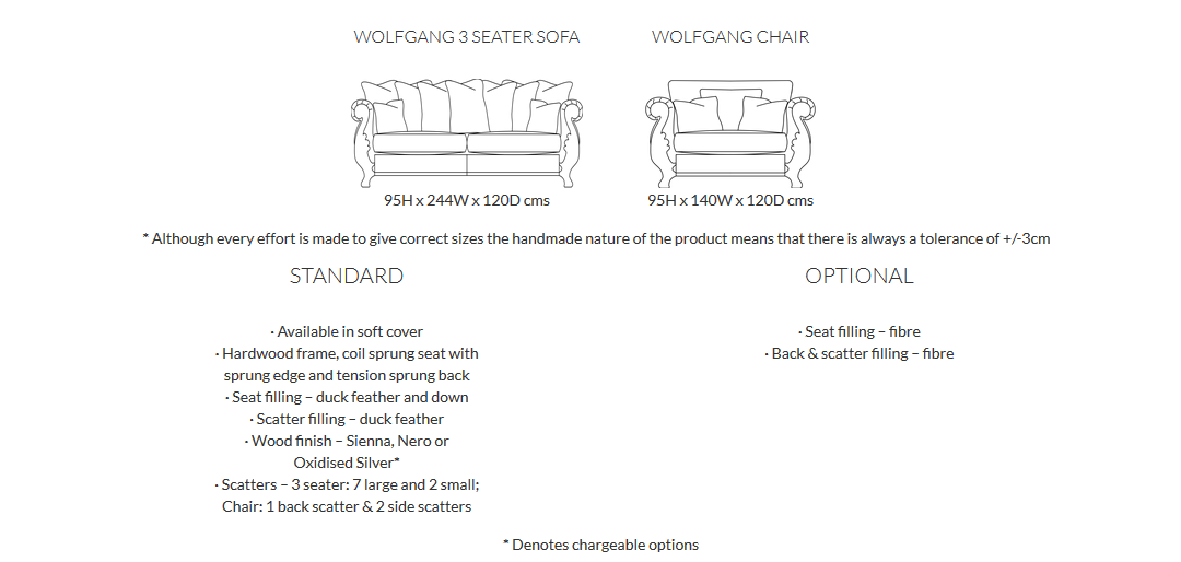 Duresta Wolfgang Sofa Product Information and Dimensions