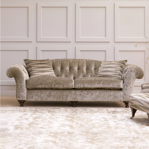 John Sankey Bloomsbury Grand Sofa in Borghese Velvet Sand Fabric
