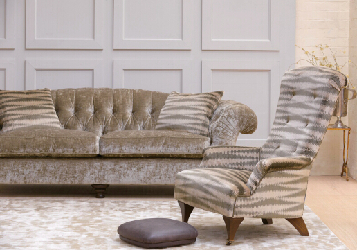 John Sankey Bloomsbury Grand Sofa in Borghese Velvet Sand Fabric Lifestyle