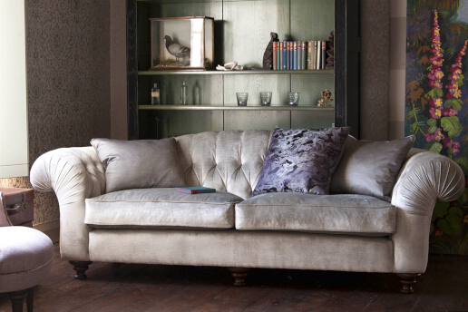 John Sankey Bloomsbury Grand Sofa in Leoni Velvet Quartz Fabric Lifestyle