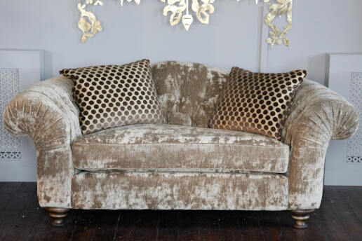 John Sankey Bloomsbury Small Sofa in Borghese Velvet Champagne Fabric Lifestyle