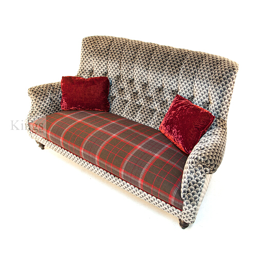 Johm Sankey Holkham Large Sofa in Delanty Velvet Silver Fabric with Cello Pimpernel Seat Cushions