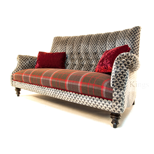Johm Sankey Holkham Large Sofa in Delanty Velvet Silver Fabric with Cello Pimpernel Seat Cushions