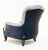 John Sankey Alphonse Chair in Block Velvet Seal Fabric with Leather Arm and Back Border and Chrome Studs