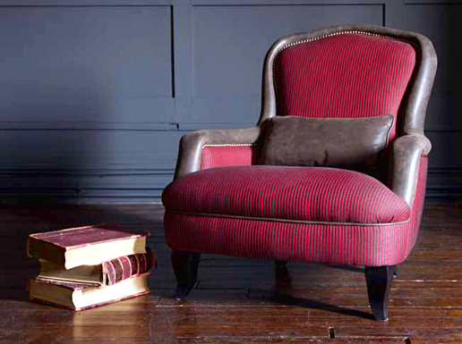 John Sankey Alphonse Chair in Striped Fabric with Contrast Leather Border