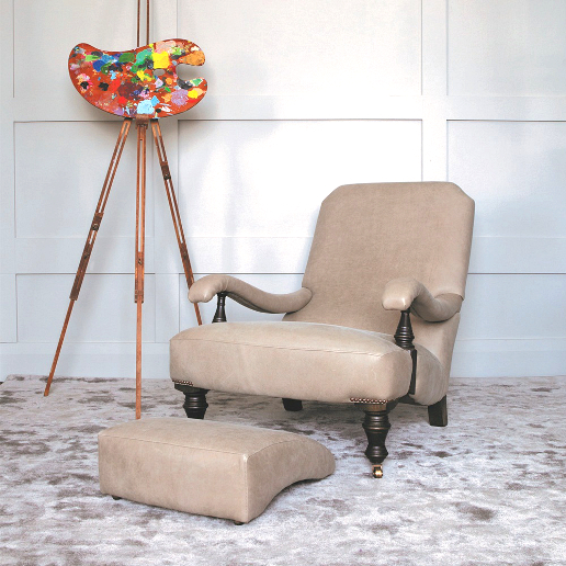 John Sankey Byron Chaise Chair with Foot Stool in Horatio Stone Leather