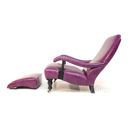 John Sankey Byron Chaise Chair and Foot Stool in Schiaparelli Cyclamen Leather side