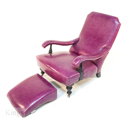 John Sankey Byron Chaise Chair and Footstool in Schiaparelli Cyclamen Full Grain Leather