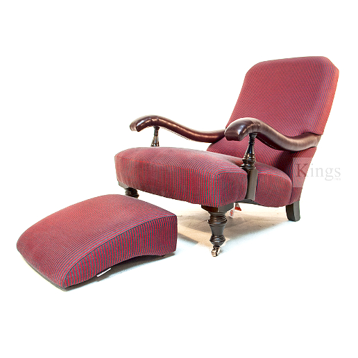 John Sankey Byron Chaise Chair and Gout Foot Stool in Burgandy Stripe Fabric