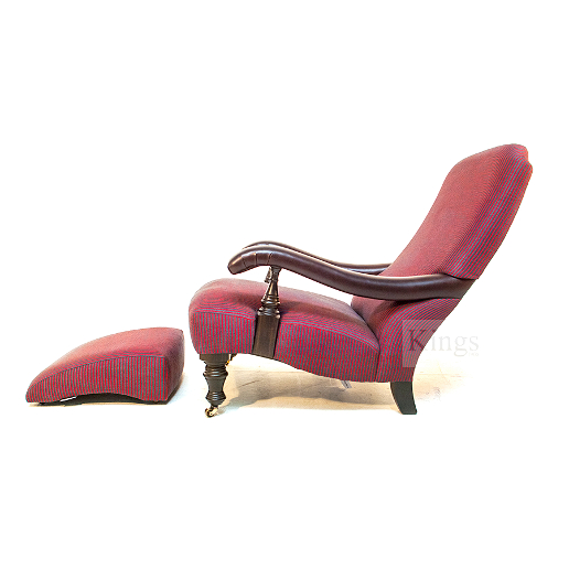 John Sankey Byron Chaise Chair and Gout Foot Stool in Burgandy Stripe Fabric