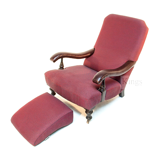 John Sankey Byron Chaise Chair and Gout Foot Stool in Burgandy Stripe Fabric