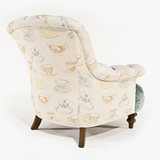 John Sankey Crinoline Chair in Ava Velvet Lagoon and Tea Time Pastel Fabrics Back Details