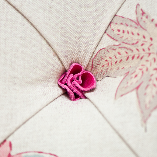 John Sankey Crinoline Chair in Omoko Antique Fabric Leather Rosette Button Details