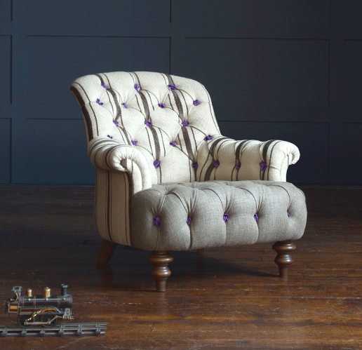 John Sankey Crinoline Chair in Rustic Stripe Chocolate Fabric