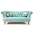 John Sankey Evita Button Back Sofa in Vintage Linen Aqua Fabric with Circular Cushions in Floral Fabric