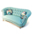 John Sankey Evita Button Back Sofa in Vintage Linen Aqua Fabric with Circular Cushions in Floral Fabric