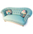 John Sankey Evita Button Back Sofa in Vintage Linen Aqua Fabric with Circular Cushions in Floral Fabric