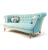 John Sankey Evita Button Back Sofa in Vintage Linen Aqua Fabric with Circular Cushions in Floral Fabric