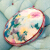 John Sankey Evita Button Back Sofa in Vintage Linen Aqua Fabric Floral Circular Cushions Detail