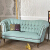 John Sankey Evita Large Sofa in Vintage Linen Aqua Fabric with Contrast Piping Roomset
